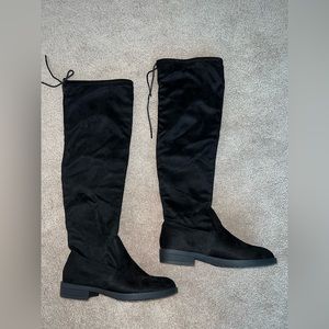 Venus Black Suede Thing High Boots -Size 7.5
